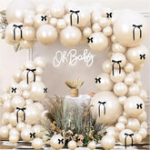 Black Bow Balloon Garland Kit: White & Sand Balloons, Party Decor