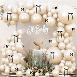 Black Bow Balloon Garland Kit: White & Sand Balloons, Party Decor