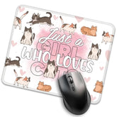 Just A Girl Who Loves Cats Mouse Pad, Cute Cat Desk Mat, Cartoon Cat Work Place Mousepad, Kawaii Cats Travel Mousepad Gifts For Cat Lover Coworker Cat Mom Cat Owne Bff Women
