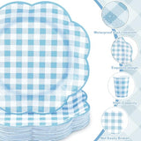 250 Pcs Blue Gingham Party Supplies, Scalloped Blue and White Checkered Tableware Set Includes Disposable Plates Napkins and Cups for Wedding Birthday Picnic Baby Bridal Shower