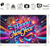 Happy New Year Backdrop 71x43in Fireworks Banner for Party Photo Booth