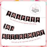 Happy Retirement Party Decorations Women - 33 Pcs Black Rose Gold Banners Hanging Swirls Glitter Cupcake Cake Toppers Backdrop Sparkling Sash Confetti Balloons For Retire Decoration Party Supplies
