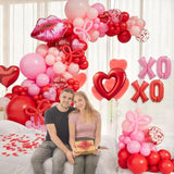 Valentines Day Balloon Arch Garland Kit, 161Pcs Pink Red Rose Balloons With Pink Red Heart Lip Xoxo Foil Balloons For Girls Anniversary Birthday Wedding Valentines Day Decorations