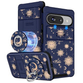 For Google Pixel 9 Case/Pixel 9 Pro Case - With Ring Stand & Camera Cover Aesthetic Cute Designed Women Girls Girly Kawaii Sun Moon Stars For Pixel 9/9 Pro Phone Case Compatible With