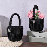Wedding Black Flower Girl Basket Small Gothic Flower Basket For Wedding Ceremony Satin Rhinestone With Handle For Bridal Petals Confetti Banquet Home Ceremony Western Party Decoration