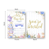Partiness Tea Party Birthday Invitations For Girls, Purple And Gold Par-Tea Invite, Tea Birthday Party Invites Decorations. (056)