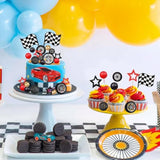 Racing Wheel Cake Topper 27Pcs Race Car Cake Toppers Tyre Cake Decorations Checkered Flag Car Cake Cupcake Decoration For Man Boy Kid Racing Car Theme Birthday Supplies