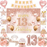 13Th Birthday Decorations For Girls, It'S My 13Th Birthday Crown And Sash Pink Rose Gold 13Th Threenager Cake Topper Banner Backdrop Balloons Hanging Swirls Happy 13 Years Old Party Supplies