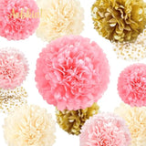 Birthday Decorations For Girls Women,12Pcs Pink Gold Tissue Paper Pom Poms,For Party,Wedding,Baby Shower,Bridal Shower,Princess Party