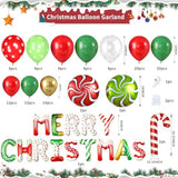 Christmas Balloon Arch, Christmas Balloon Garland Kit With Candy Cane Merry Christmas Foil Balloon Red Green Gold Latex Balloons Snowflake Printed For Xmas New Year Lollipop Party Decorations
