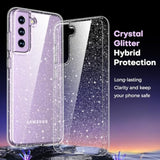 For Samsung Galaxy S21 Fe 5G Case Glitter, Non-Yellowing Shockproof Phone Bumper Cover, Cute Sparkly Girly Hybrid Case For Galaxy S21 Fe, Glitter Clear