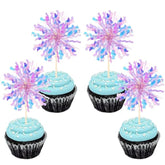 30 Pcs Foil Firework Cupcake Toppers Sparkle Tinsel Cupcake Picks Happy Birthday Cake Toppers Drink Stirrers Cocktail Food Fruit Toothpicks For Baby Shower Birthday Party Decorations Supplies Purple