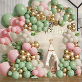Sage Green Pink Balloons Garland Kit,133Pcs Olive Green Blush Pink Sand White Metallic Gold Balloons For Girl Baby Shower Bridal Shower Wedding Birthday Jungle Safari Woodland Party Decorations…