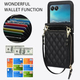 Compatible For Motorola Razr 2024 Case With Card Holder,Wallet Phone Cover For Moto Razr 2024 Leather Wristlet Finger Loop Case With Detachable Strap For Moto Razr 50 Black