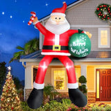 8 Ft Christmas Inflatable Santa Claus Outdoor Decorations, Blow Up Sitting Santa Claus With Gift Bag, Climbing Santa Car