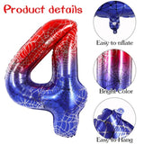 40 Inch Spider Theme Number Balloon No.4, Red Blue Foil Number Balloon For Birthday, Theme Party Supplies, Baby Shower,Anniversary Decoration