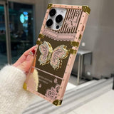 Auroicyy For Iphone 16 Pro Max Butterfly Stand Case, Glitter Bling Foldable Kickstand Woman Girly Mirror Back Golden Plated Shockproof Protective Elegant Cute Soft Cover For Iphone 16 Pro Max (Pink)