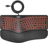 Ergonomic Usb Wired Keyboard With Cushioned Wrist & Palm Rest, Backlit 7 Colors & Adjustable Brightness Comfortable Natural Split Keyboard With 6 Feet Wire For Windows Computer Desktop Laptop