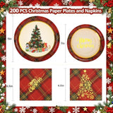 200Pcs Christmas Paper Plates And Napkins Set For 50 Guests, 9’’ Disposable Xmas Tree Plates, 7’’ Dessert Plates With Buffalo Plaid Merry Christmas Party Supplies Tableware For Xmas Party Decorations