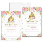 Princess Birthday Party Invitation, Fairytale Castle Themed Fillin Invites, 20 Gold Foil Floral Invitations With Envelopes For Teens Girls (4 X 6), Kids Royal Party Favors Decorations And Supplies