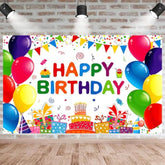 Colorful Happy Birthday Backdrop banner 5x3ft Party Decoration for Kids & Cake Table