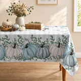 Fall Tablecloth 60x84 Inch Rectangular, Thanksgiving Autumn Harvest Blue Pumpkin Buffalo Plaid Table Cover for Party Picnic Dinner Decor