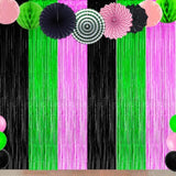 3 Pack Pink Black Green Foil Fringe Curtains Halloween Backdrop Streamers Party Decor