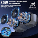 Speakers Bluetooth Wireless, 80W Loud Speaker With Punchy Bass, Hifi Stereo, Ipx7 Waterproof, Long Playtime, Cool Lights, Tws, Portable Speaker For Home, Outdoor, Work And Relaxation, Gifts For All