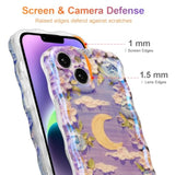 Case For Iphone 13, Colorful Retro Oil Painting Flower Moon Pattern Laser Cute Curly Wave Edge Exquisite Phone Cover Stylish Durable Tpu Protective Case For Girls Women - Purple White