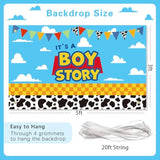 Boy Story Baby Shower Backdrop – “It’s a Boy Story” 3×5 ft Toy & Cloud Theme Banner Decoration