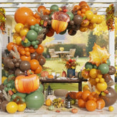 140 Pcs Fall Balloon Arch Kit Burnt Orange Sage Green Brown Leaf Pumpkin Foil Party Decor