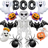 Halloween Foil Balloon Set: Ghost, Spider, Pumpkin, Bat, BOO - 12PCS
