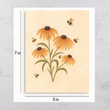 Blank Inside Greeting Card 5X7" With Envelope & Wax Seal – Watercolor Bee & Yellow Flower Design – All Occasion Card By – Birthday, Mother’S Day, Thank You, Thinking Of You, Etc.