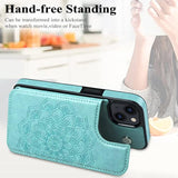 For Iphone 14 Case With Card Holder, Flower Magnetic Back Flip Case For Iphone 14 Wallet Case For Women, Protective Case Phone Case For Iphone 14,Mint