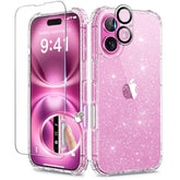 iPhone 16 Case with Glitter, Screen & Camera Protectors, Slim Shockproof Cover 6.1"