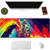 Motocross Rider Gaming Mouse Pad, Colorful Abstract Mousepads For Gaming Home Office Work, Extended Mats Computer Keyboard Laptop, 31.5×11.8 Inch Large Desk Mat With Non-Slip Rubber Base