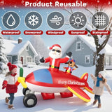 8Ft Christmas Inflatables Airplane Outdoor Decorations Santa Claus On Flying Animated Helicopter Built-In Led Lights Xma