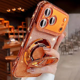 Clear Glitter Diamond Magnetic Case for iPhone 17 Pro with Sparkly Kickstand Ring Holder and Shockproof Protective Cover