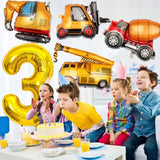 Construction Birthday Party Set 40" Gold Number 3 & Truck Foil Balloons