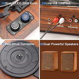 Vinyl Record Player with External Speakers, 3-Speed Bluetooth Input Turntable, PC Recording, Stereo Speakers, RCA Out, AUX in, Auto Stop, Gold Trim,