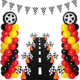159 Pcs Race Car Birthday Party Decorations Includes 129 Traffic Lights Balloon Stand Set 2 Inflatable Wheel Tire 8 Traffic Cones Racing 16 Waving Flags 1 Grid String Flags 1 Racetrack