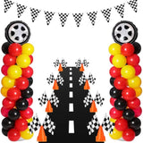159 Pcs Race Car Birthday Party Decorations Includes 129 Traffic Lights Balloon Stand Set 2 Inflatable Wheel Tire 8 Traffic Cones Racing 16 Waving Flags 1 Grid String Flags 1 Racetrack