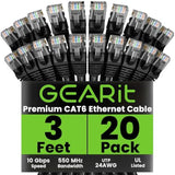 GearIT Cat 6 Snagless Patch Ethernet Cable, 3 Feet (20 Pack) - Black