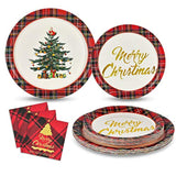 200 Pcs Merry Christmas Dinnerware Set - Christmas Tree Paper Plates, Napkins & Party Supplies For 50 Guests