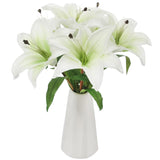 6 Pcs Artificial Lily Real Touch Fake Flowers Lily For Wedding Home Party Garden Shop Office Decoration Easter Lily (White, 6)