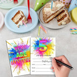 5Th Birthday Invitations For Kids, Rainbow Painting Birthday Party Invitation Cards, Gold Foil Party Celebration Supplies Decoration -20 Fill In Invitations With Envelopes (A01)