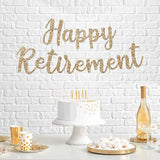 Pre-Strung Happy Retirement Banner - No Diy - Gold Glitter Happy Retirement Banner In Script - Pre-Strung On 6 Ft Strand - Farewell Party Decorations For Men & Women. Did We Mention No Diy