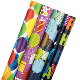 4 Rolls Birthday Gift Wrap - 17"x118" Each for Party, Holiday, Baby Shower