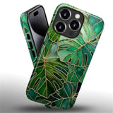 Case For Iphone 16 Pro,Stained Glass Style Monstera Leafs Design - Hybrid Dual Protection Soft Tpu + Hard Pc, Shockproof Anti-Scratch Cover Men Women Girl Stylish Phone Case