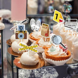 Murder Crime Scene Mystery Party Decor, 48Pcs Detective Party Cupcake Toppers Decorations, Cake Decor Supplies For Men Women Girls Boys